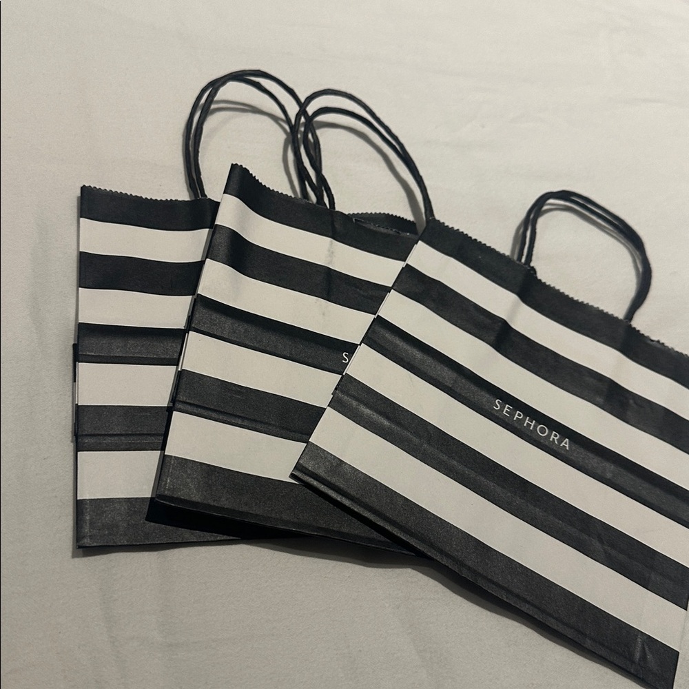 5 Sephora Horizontal Stripe paper bags, gift card holder,   & resealable bag.